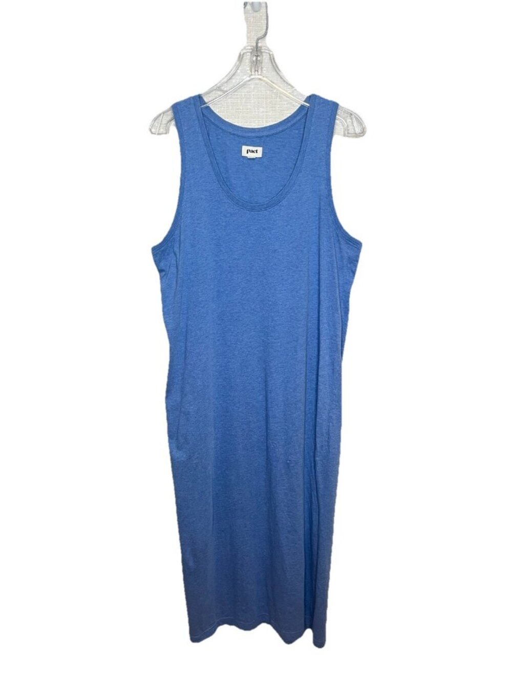 Pact Organic Cotton Blue Sleeveless maxi Dress Large Scoop Neck Casual Lounge